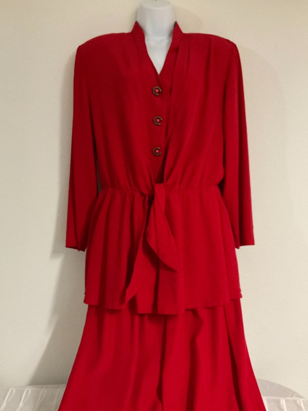 Vintage USA MORE Jazz Red Pants Set 2 pieces Padding shoulders 14W High Waist
